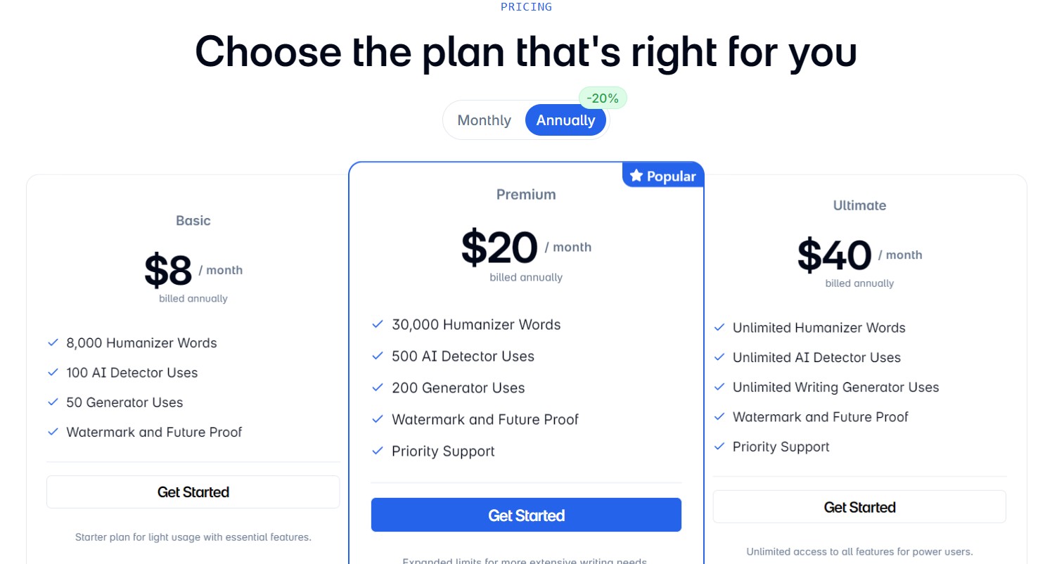 TwainGPT Pricing Table